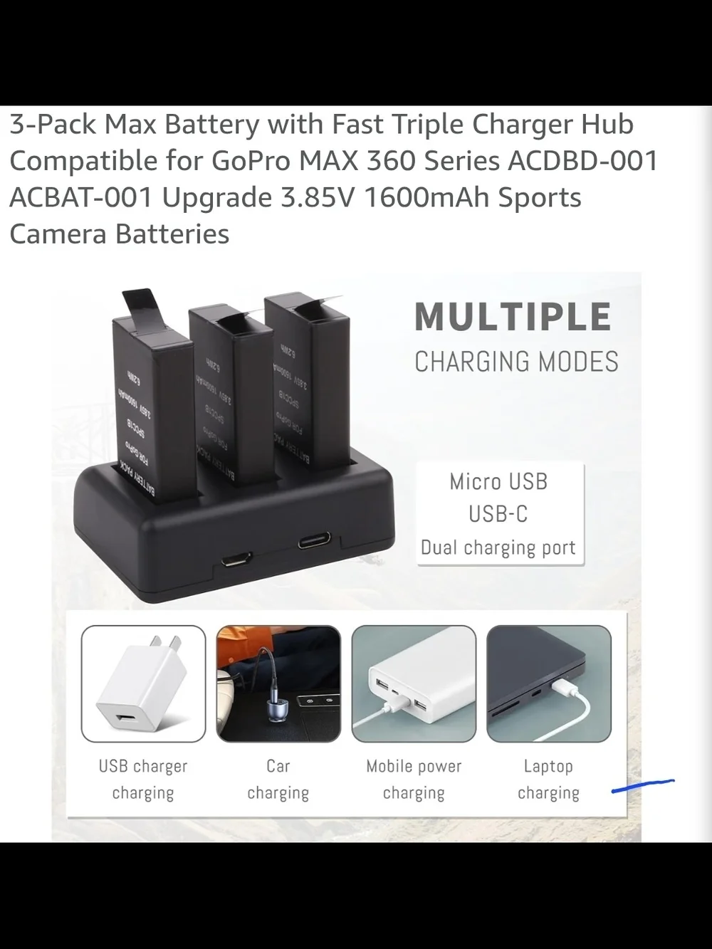 GoPro Max 360 Camera with Triple Battery Charger And 3 New Batteries